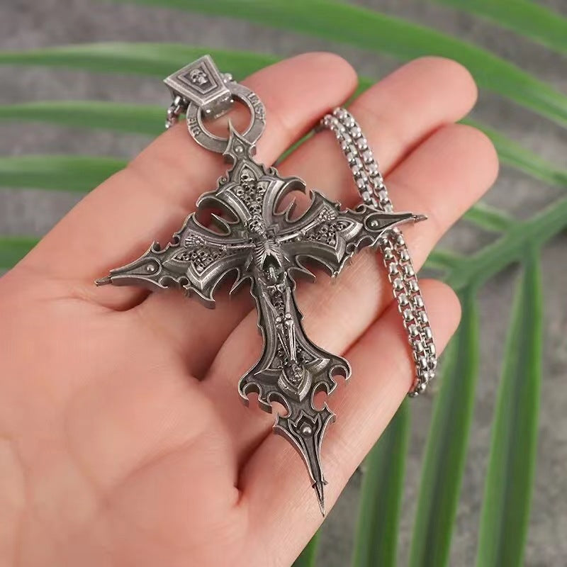 Gothic Crucifix Skull Pendant Necklace Punk Jewelry