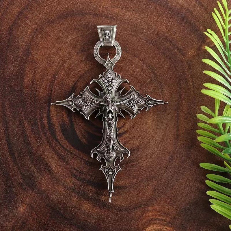 Gothic Crucifix Skull Pendant Necklace Punk Jewelry