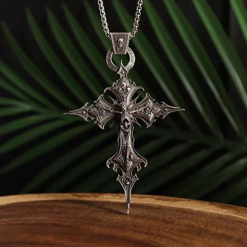 Gothic Crucifix Skull Pendant Necklace Punk Jewelry