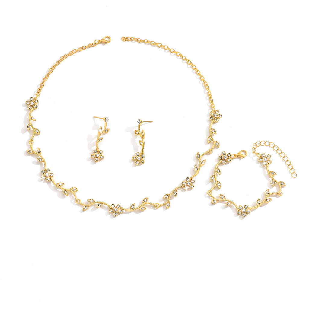 Diamond Leaf Flower Jewelry Set